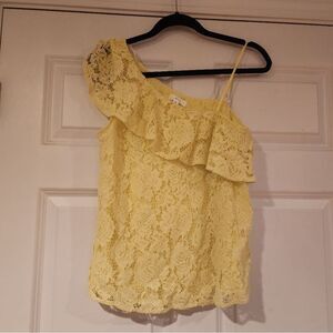 Mine yellow lace layered one shoulder blouse M